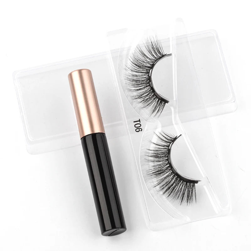 Hot 1/3Pairs Magnetic Eyelashes Soft False Lashes Repeated Use Mink Lashes Waterproof Liquid Eyeliner Tweezer Eyelash Makeup Set