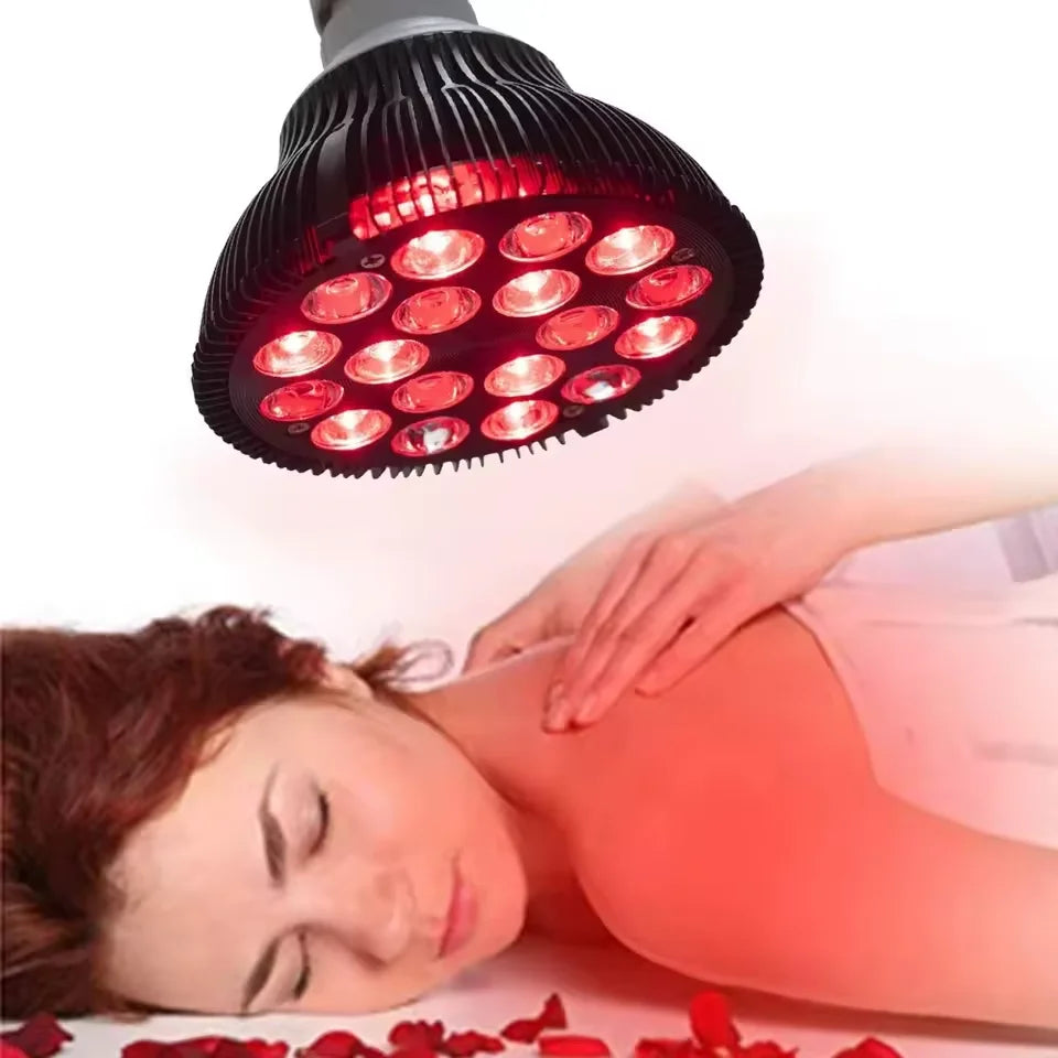 18LEDs 54W Red Light Therapy Lamp with Holder 660nm+850nm Near Infrared Dual- Wave Bulb for Skin and Body Care, Pain Relief