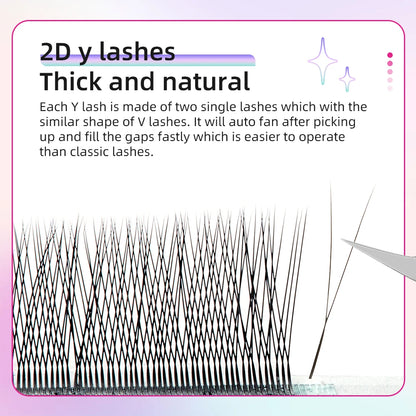Yelix 2D Y Shape Eyelashes Extension Hand Woven Premium B C D L M Natural Single Tip Lashes Supplies Makeup Mesh Net Cross Lash