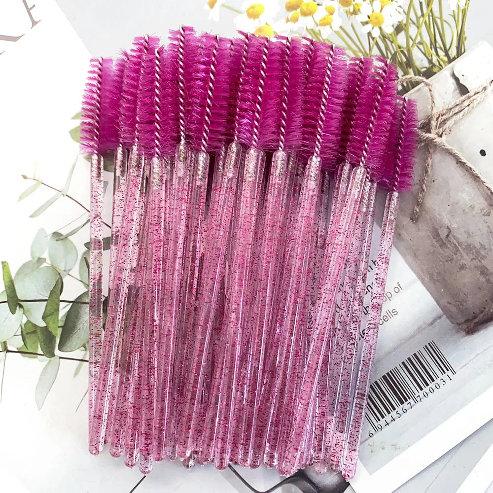 500Pcs Crystal Eyelash Makeup Brush Diamond Handle Mascara Wands Eyelash Extension Tool Disposable Spoolie Wands for Mascara
