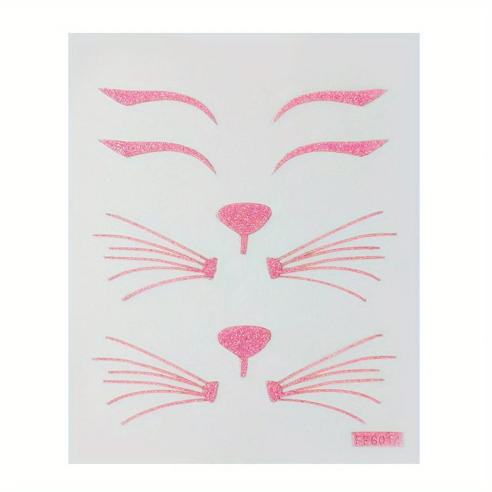 [Black/Pink Cat Stickers] Animal Face Makeup for Halloween Facial Decoration, Party Decorations, Carnival/Mardi Gras/Masquerade.