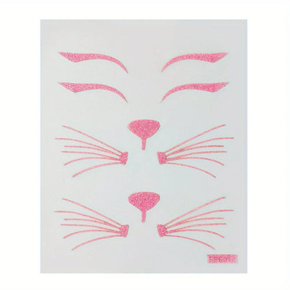 [Black/Pink Cat Stickers] Animal Face Makeup for Halloween Facial Decoration, Party Decorations, Carnival/Mardi Gras/Masquerade.