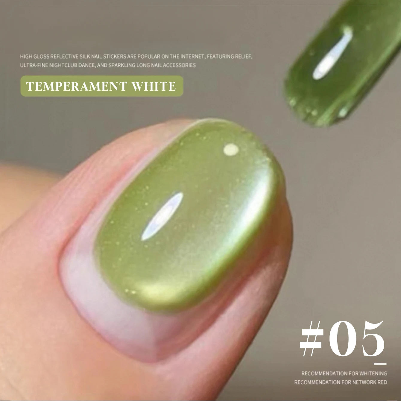 12ML 2025 New Guava Cat Eye Nail Gel Polish - Grape Green Shade with Whitening Effect, Dual-Light Glass Bead Cat Eye Finish