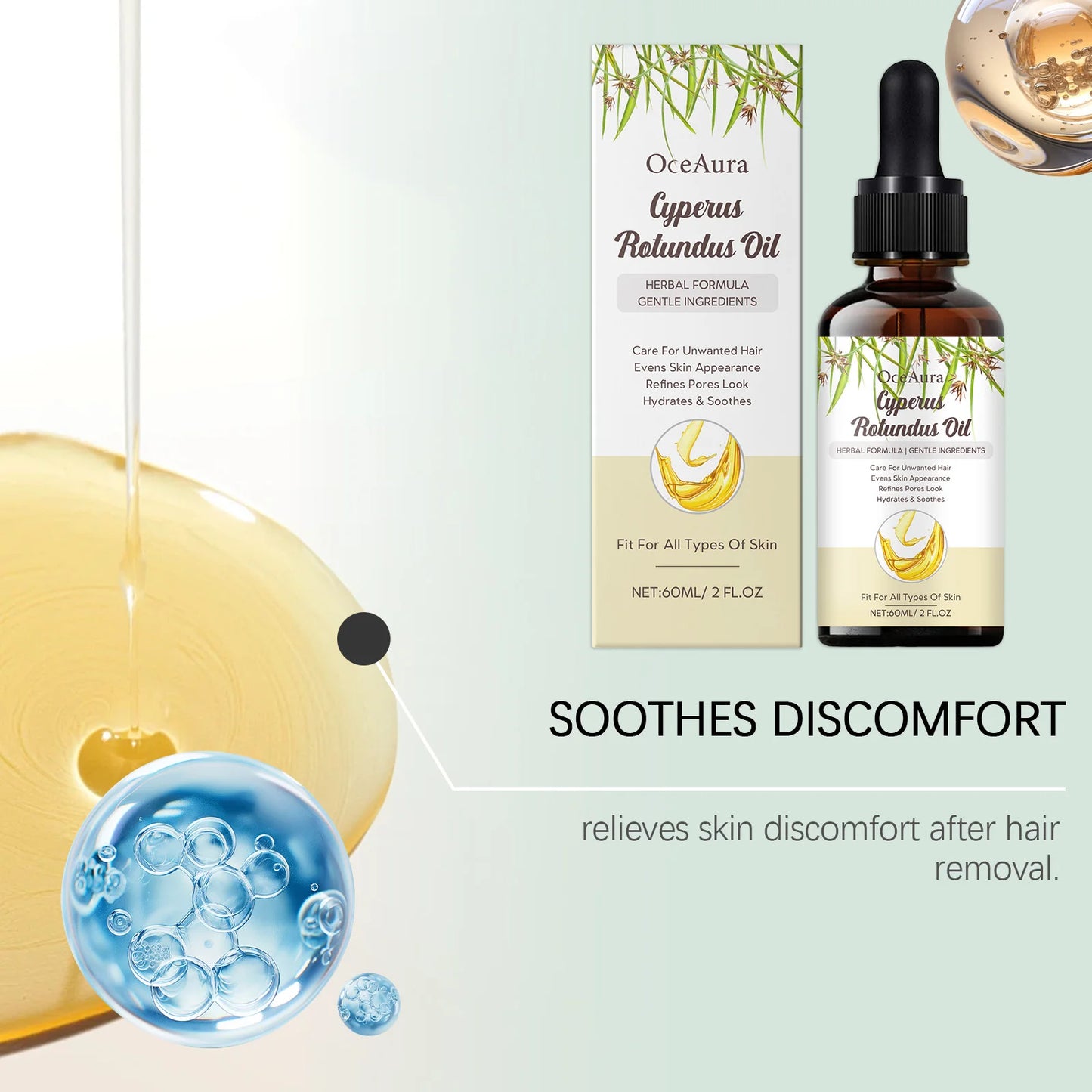 OceAura Cyperus Rotundus Oil Reduce Hair Growth Shrink Pores Smooth Skin Barrier Repair Care Sweet Almond Oil After Shave Oil