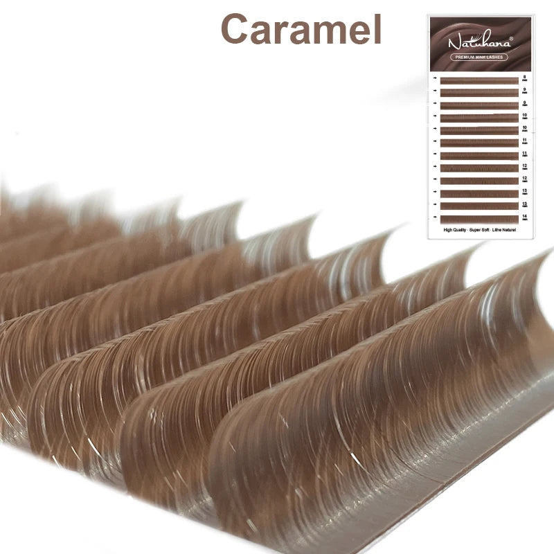 NATUHANA Caramel Colored Lashes Extension Individual Faux Mink Colour False Eyelashes Brown Teal Mocha Lashes For Makeup Tools