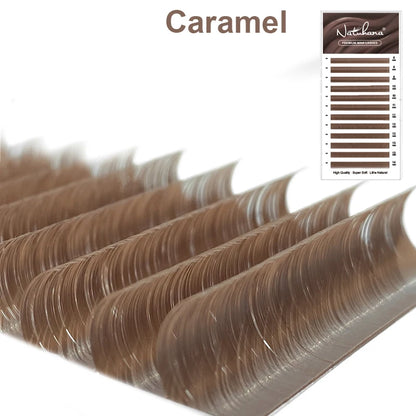 NATUHANA Caramel Colored Lashes Extension Individual Faux Mink Colour False Eyelashes Brown Teal Mocha Lashes For Makeup Tools