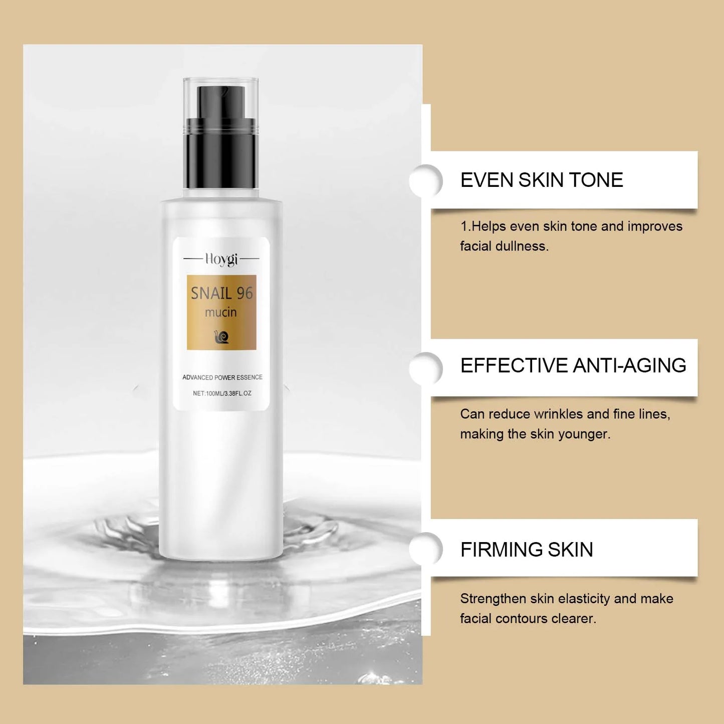 HOYGI Snail Mucin Essence Hydrating Soothing Reduce Fine Lines Deep Moisturizing Revitalize Dull Skin Gentle for All Skin Types