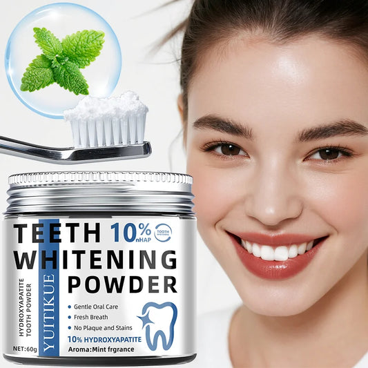 Professional 10% Hydroxyapatite Tooth Powder for Whitening & Deep Cleaning, Mint Fresh Breath, 60g
