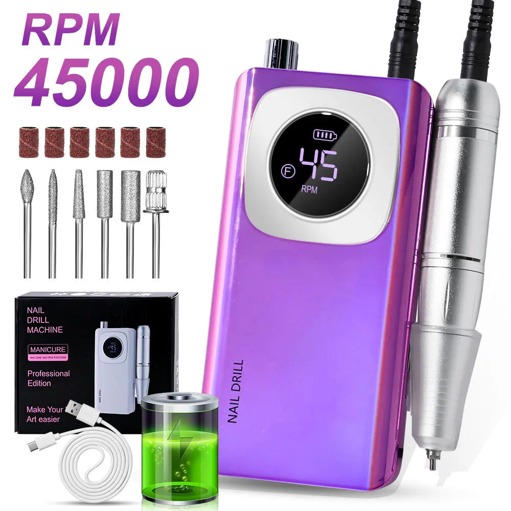 45000 RPM Electric Portable Nail Drill Machine Rechargeable for Gel Nails Polish Portable Nail File Manicure Salon & Home Tools