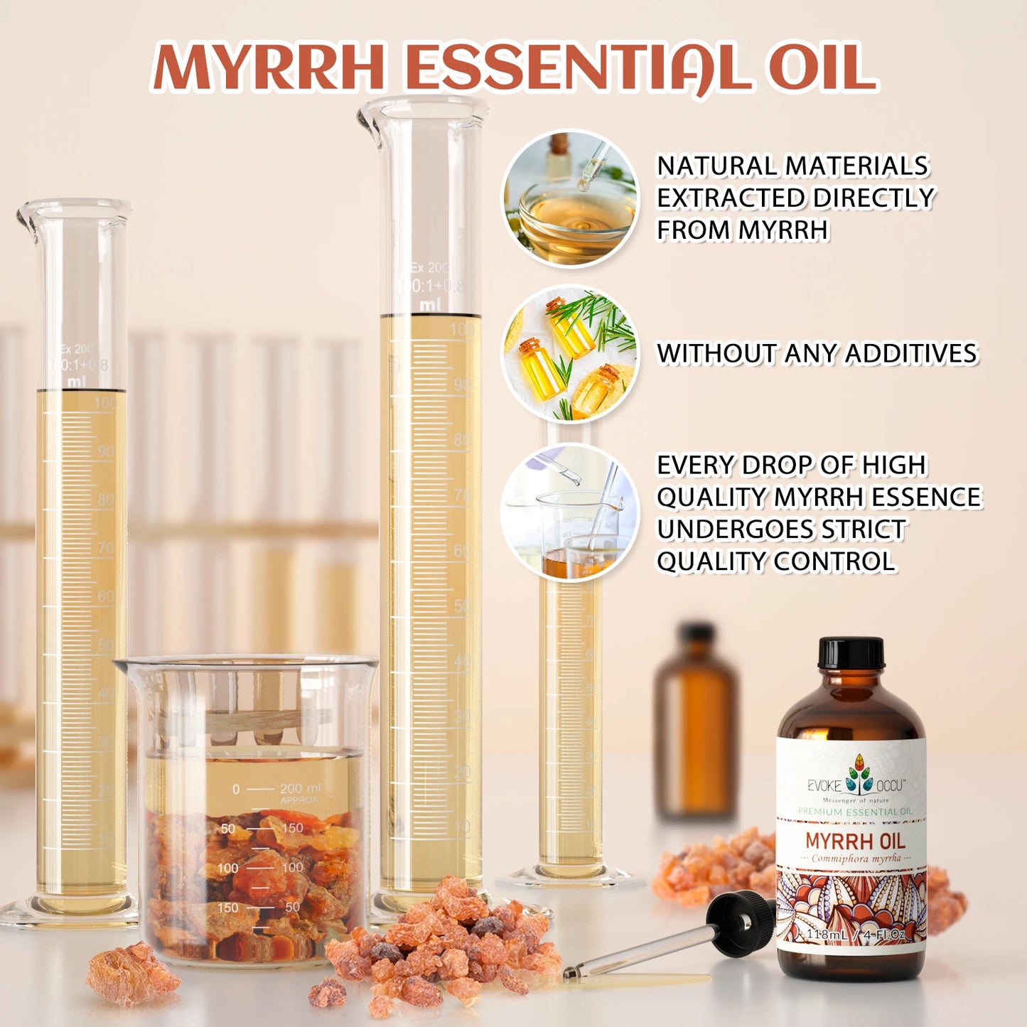 EVOKE OCCU Myrrh Essential Oils, 118ML/4 Fl.Oz. Pure Myrrh Oil for Body Relief Skin Care Humidifier Massage Candle Soap Making