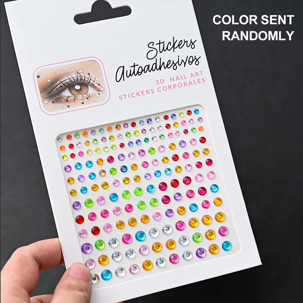132/162/216/900pcs Coorful Diamonds Tattoos Stickers 3/4/5/6mm Face Rhinestones Tattoo for Party Body/Eye Makeup Gem Accessories
