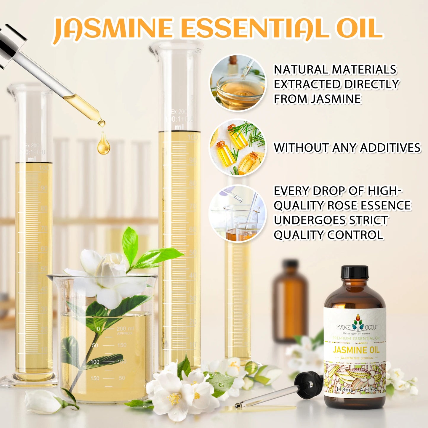 EVOKE OCCU Jasmine Essential Oils, 118ML/4 Fl.Oz. Premium Plant Oil for Diffuser, Purifier, Skin, Massage, Candle Soap Making,