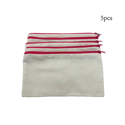 5pcs Blank Canvas Zipper Pouch Bulk, Makeup Bag Pencil Case For Cosmetic & DIY Crafts, Independence Day
