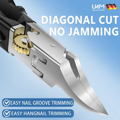 3-Piece Toenail Clippers Set - Nail File & Protective Case Included, Heavy Duty Wide Jaw, Ultra Sharp Slanted Blade Long Handle,