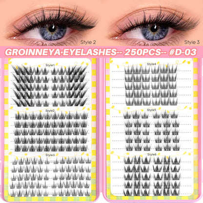 GROINNEYA Lash Clusters 30Rows DIY Natural Manga Eyelashes Mixed Tray Individual Lashes Natural Volume Eyelash Extension Makeup