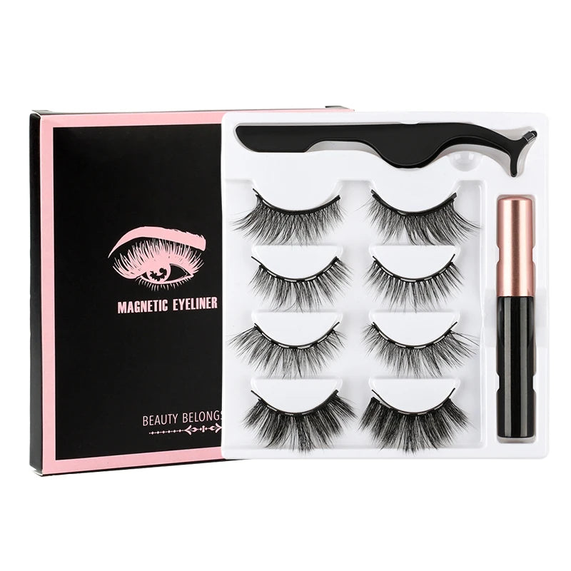 Hot 1/3Pairs Magnetic Eyelashes Soft False Lashes Repeated Use Mink Lashes Waterproof Liquid Eyeliner Tweezer Eyelash Makeup Set