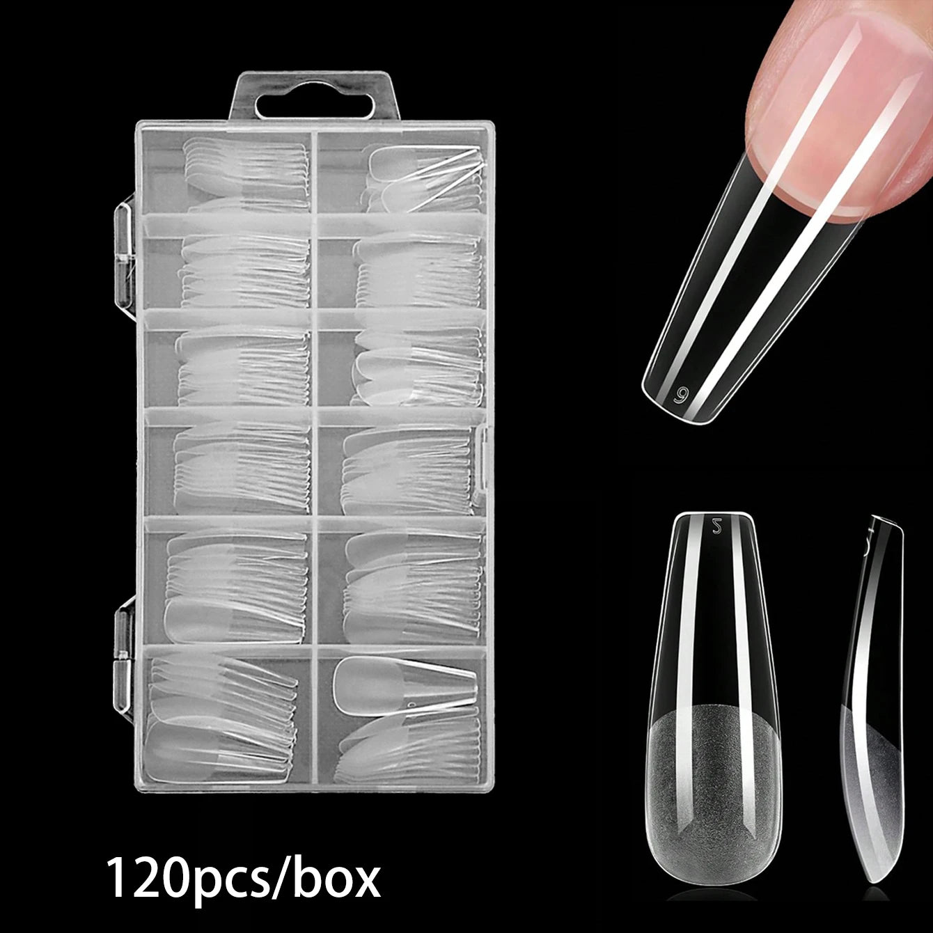 120/240/330/600pcs Long, Glossy, Pure Color, Ballet/Square Shaped Soft Gel Nail Tips - Clear Coffin Acrylic False Nail Tips
