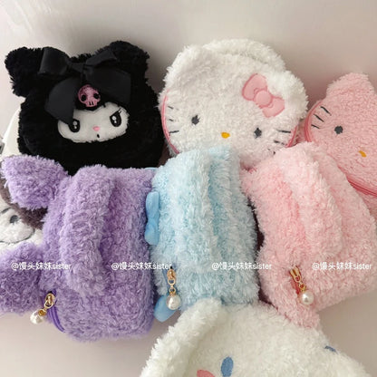 Large Capacity Cosmetics Storage Bag Kuromi My Melody Hello Kitty Cartoon Plush Bag Makeup Bag Travel Storage Bag Gifts Girl