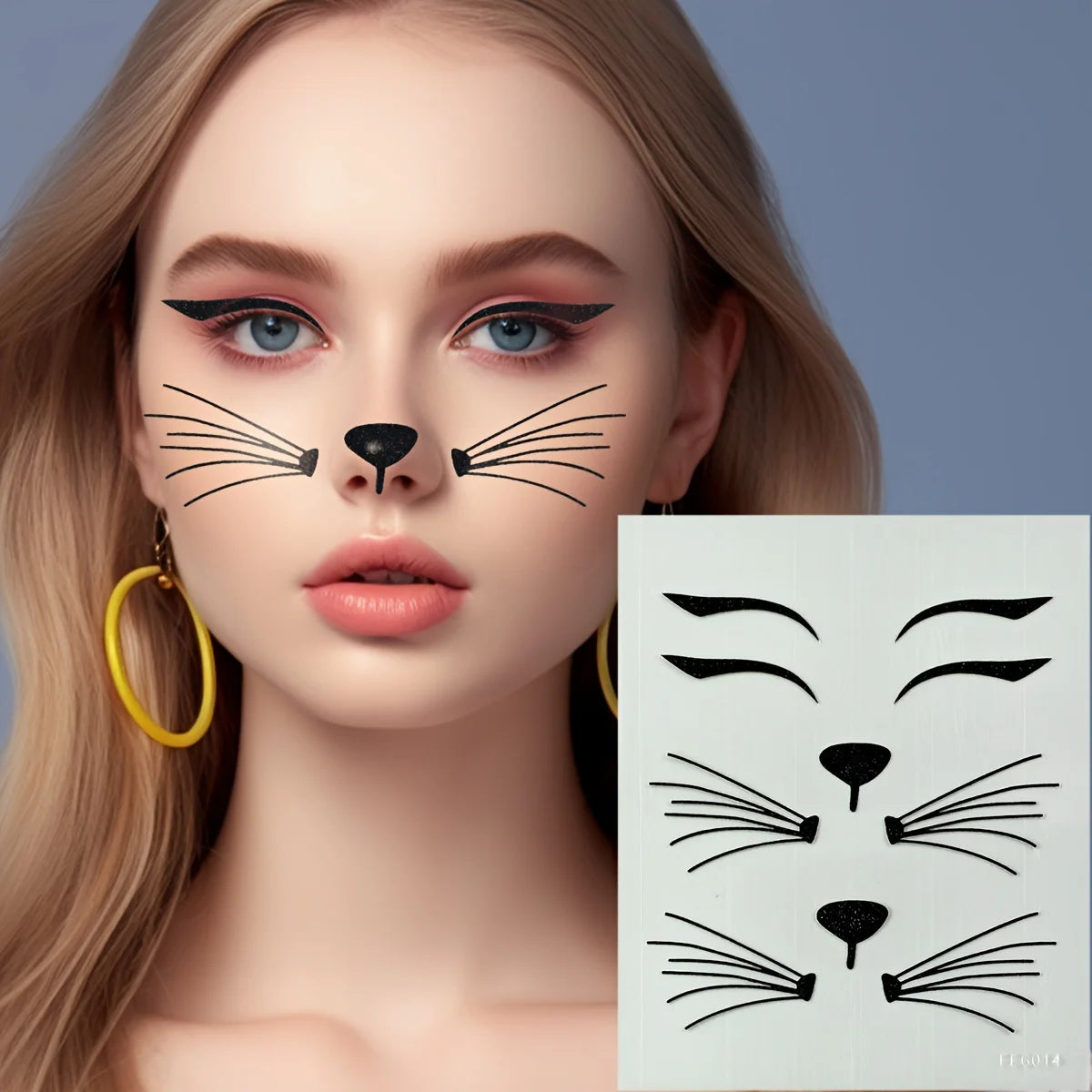 [Black/Pink Cat Stickers] Animal Face Makeup for Halloween Facial Decoration, Party Decorations, Carnival/Mardi Gras/Masquerade.