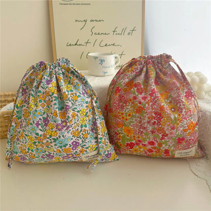 Portable Organizer Cotton Makeup Bag Travel Underwear Clothing Drawstring Bags Flower Print Mom Bags Cosmetic Bags