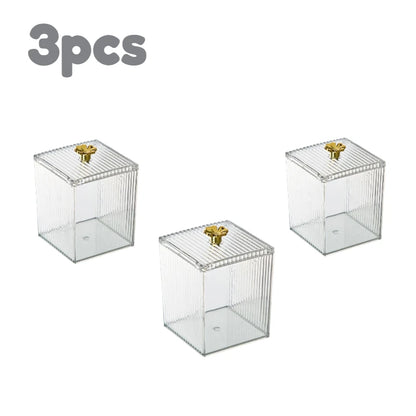 1/3pcs Clear Acrylic Makeup Organizer - Golden Handles Dustproof, Compact Desktop Vanity Box for Jewelry/Toothpicks/Beauty Tools