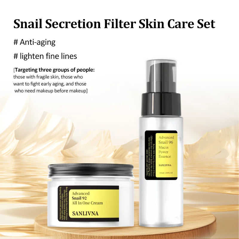 Sanlivna Korean Skincare Snail 92% Duo Set - All-in-One Cream for Fine Lines & Sensitive Skin
