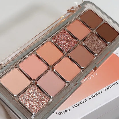 12-Color Low Saturation Matte Eyeshadow Palette Tea Apricot Earth Tones Long Lasting All-Matte Eye Makeup for Daily Use