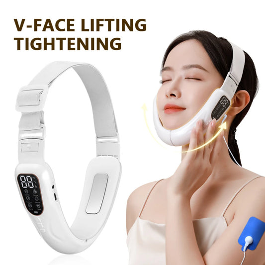EMS Microcurrent Facial Device Rechargeable V-Lift Massager with Vibration Modes&Electrode Pads for Home Skincare and Contouring