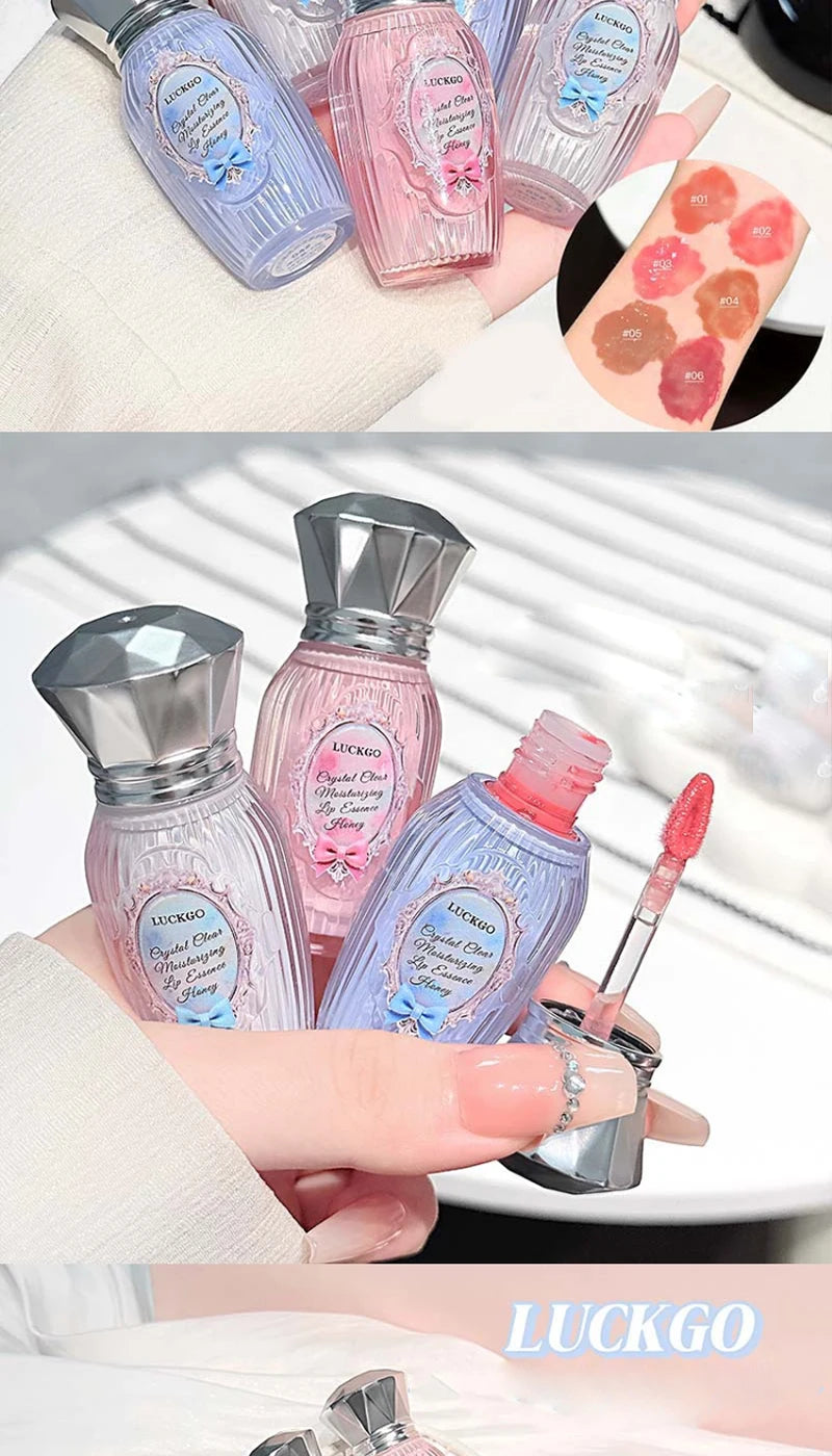 Lckgo Crystal Clear Moisture Lip Essence Gloss - Wrinkle Improvement Moisturizing Lip Balm, Mirror Gloss Lip Oil, Lipstick-Style Volume Lip Gloss