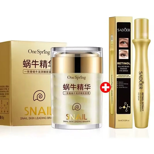 Snail Anti-Aging Face Cream Collagen Firming Fade Fine Lines Eye Massage Roller Anti Wrinkles Eye Bags Korean Skin Care Product