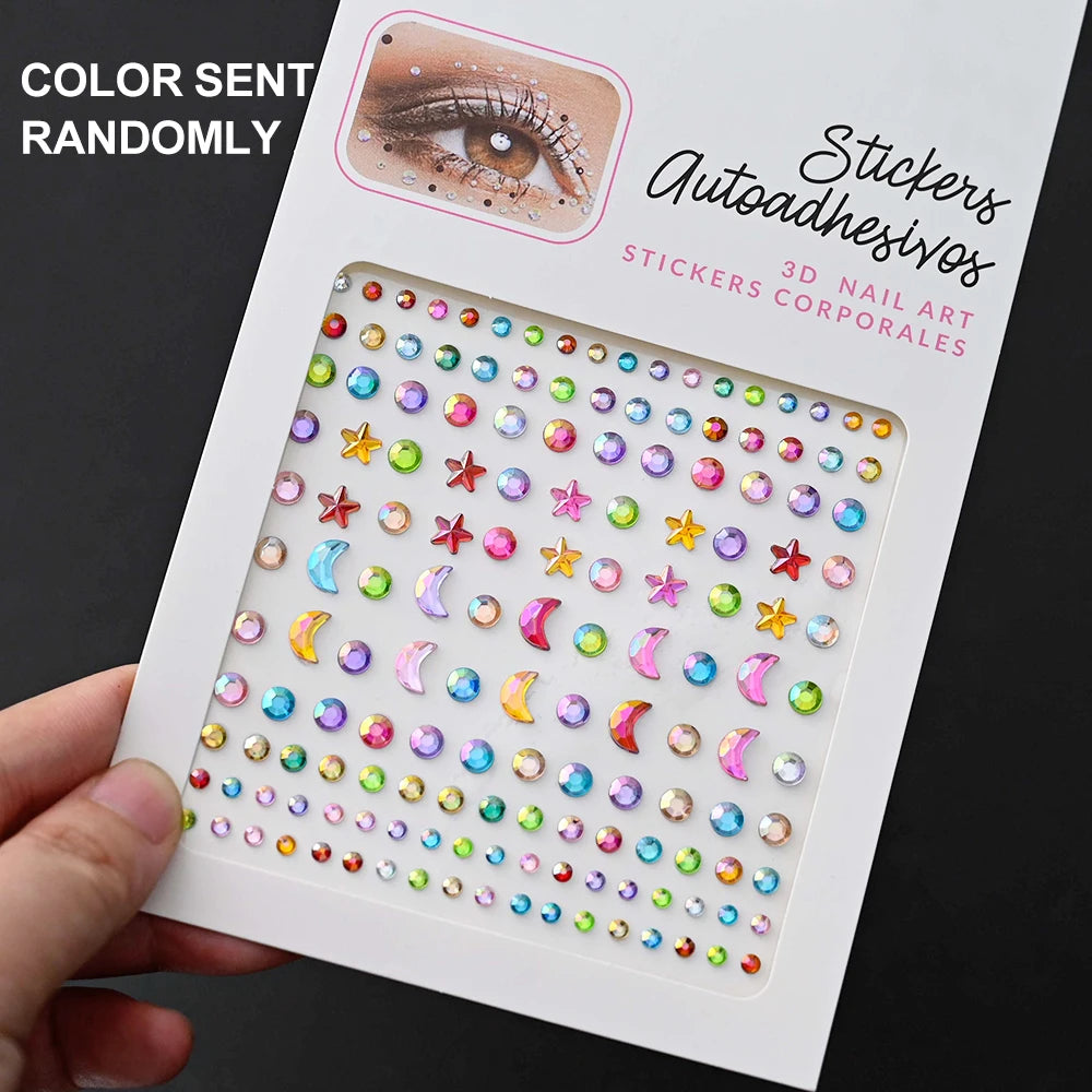 132/162/216/900pcs Coorful Diamonds Tattoos Stickers 3/4/5/6mm Face Rhinestones Tattoo for Party Body/Eye Makeup Gem Accessories
