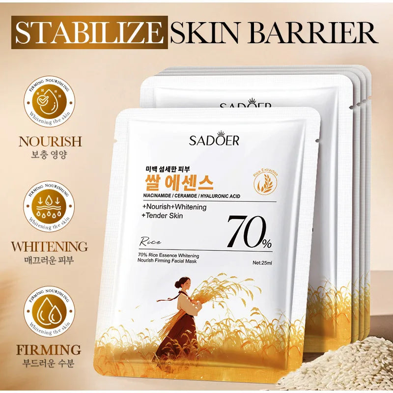 1/5/10PCS Rice Essence Face Sheet Mask,Niacinamide Hyaluronic Acid Hydrating Nourishing Brightening Tender Skin,Korean Skincare