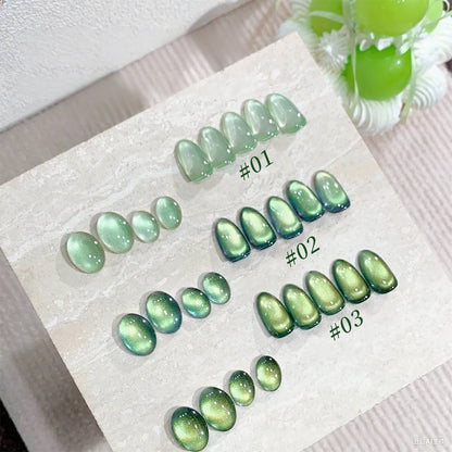 10ML 1-21PCS 2025 Autumn New Emerald Green Magnet Cat's Eye Gel Nail Polish Green Whitening Glass Bead Cat Eye Nail Polish