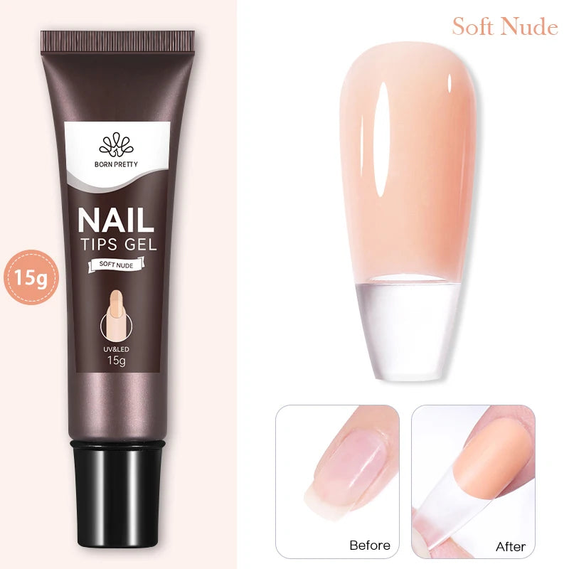 BORN PRETTY 15g Nail Tips Gel Nude Clear Transparent Nail Gel Soak Off UV LED Nail Art Gel Varnish Function Gel Nail Extension