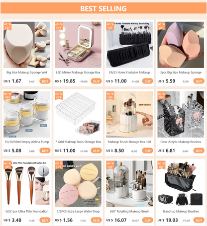 360° Rotating Makeup Organizer with Brush Holder & Drawer Desktop Large Capacity Skincare Cosmetic Tools Lipstick Display Cases