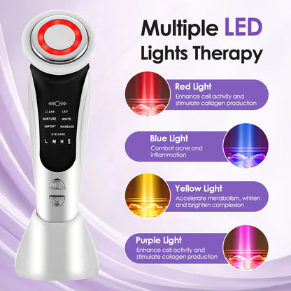 7 in 1 EMS Facial Massager with LED Light Vibration Hot Compress Skin Care Face Beauty Instrument Lifting Device Skincare