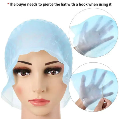 2Set Silicone Hair Coloring Cap Reusable Highlight Cap Frosting Cap with Hook Needle Professional Hair Salon Tools Dyeing Kit