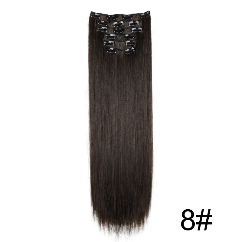 Synthetic 6pcs/set Long Straight Hair Extensions Ultra-Invisible Full Head Clip in Hair Extensions 24Inch for Women Daily Wear