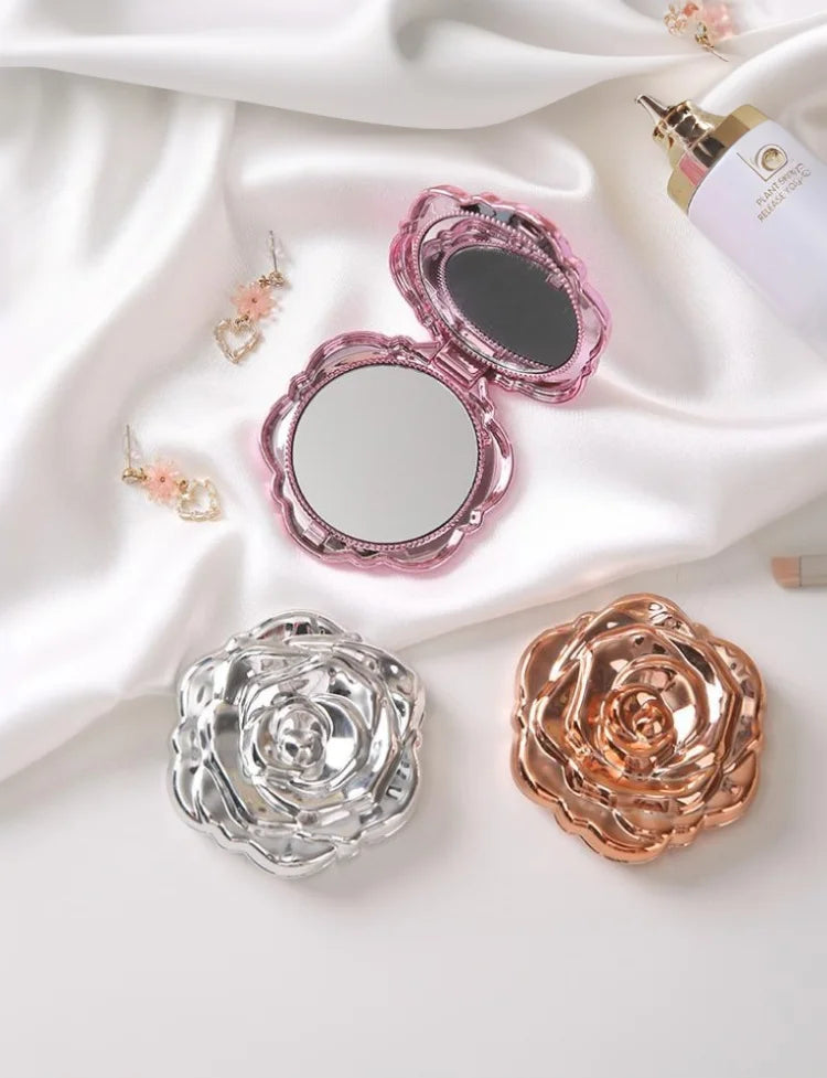 1PCS Portable Mini Mirror Retro Rose Flower Small Pocket Makeup Mirror Double Sided Hand Mirrors Compact Cosmetic Beauty Tool