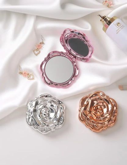 1PCS Portable Mini Mirror Retro Rose Flower Small Pocket Makeup Mirror Double Sided Hand Mirrors Compact Cosmetic Beauty Tool
