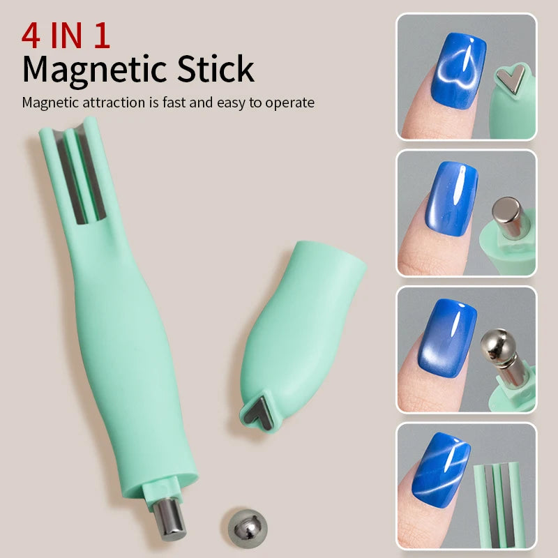 RSNAIL 4 in 1 Cat Eye Nail Magnet 3D Love Heart Nail Magnet Tool Green Multifunctional Nail Magnetic Stick for DIY Gel Polishing