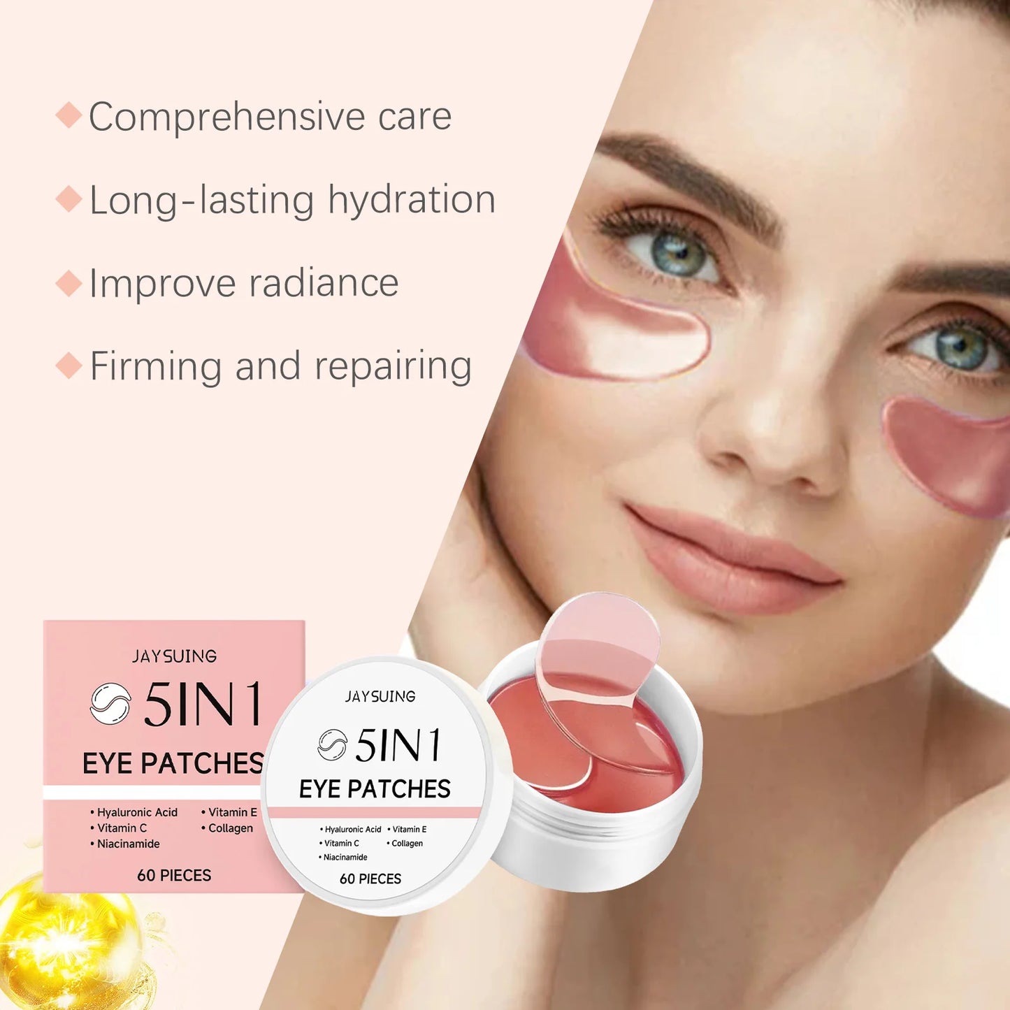 60pcs Pink Rice Collagen Eye Mask Anti Dark Circles Eyes Bags Remover Firming Moisturizing Eye Patches Mild Skin Care Eyes Care