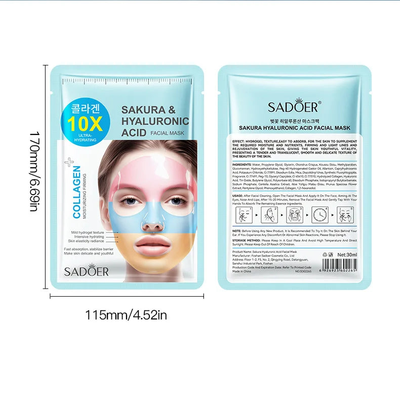 SADOER Rainbow Collagen Facial Masks Moisturizing Whitening Anti-aging Sakura Hyaluronic Acid Face Mask Korean Cosmetics