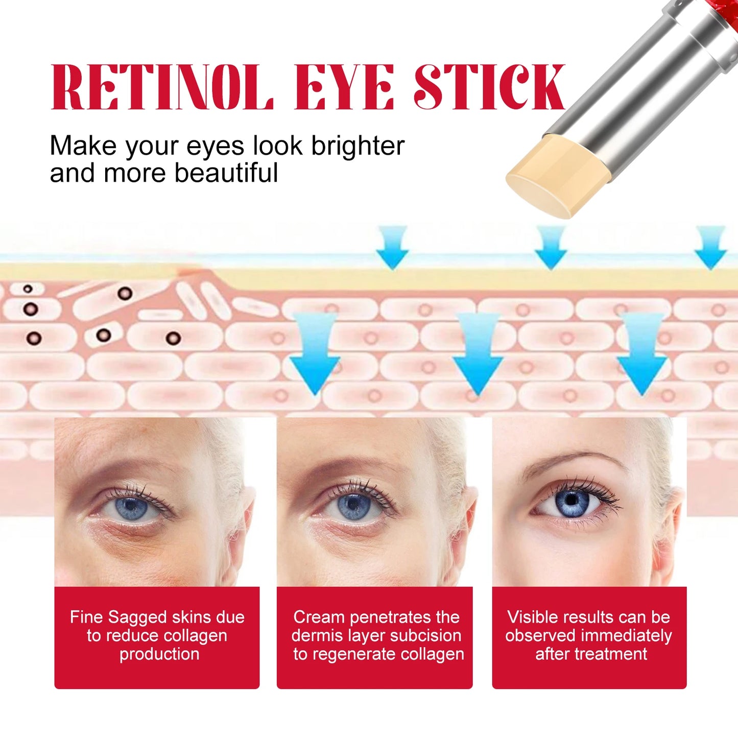 Retinol Eye Cream Stick Lightening Dark Circles Firming Skin Anti-Wrinkle Firming Brightening Eye Repair for Women Eyes Care