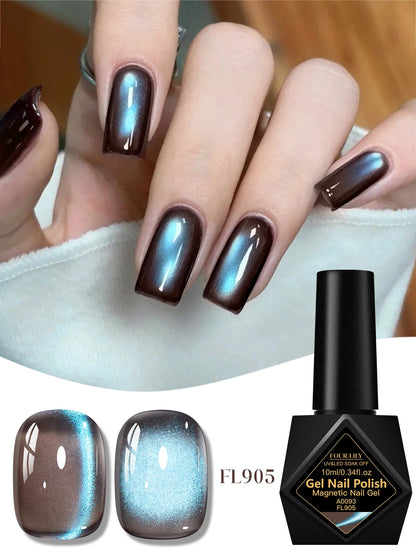 10ml Super Bright Brown & Blue Cat Eye Magnetic Gel Fashion LED Nail Art High Saturation Glossy Finish Dazzling Cat Eye Gel