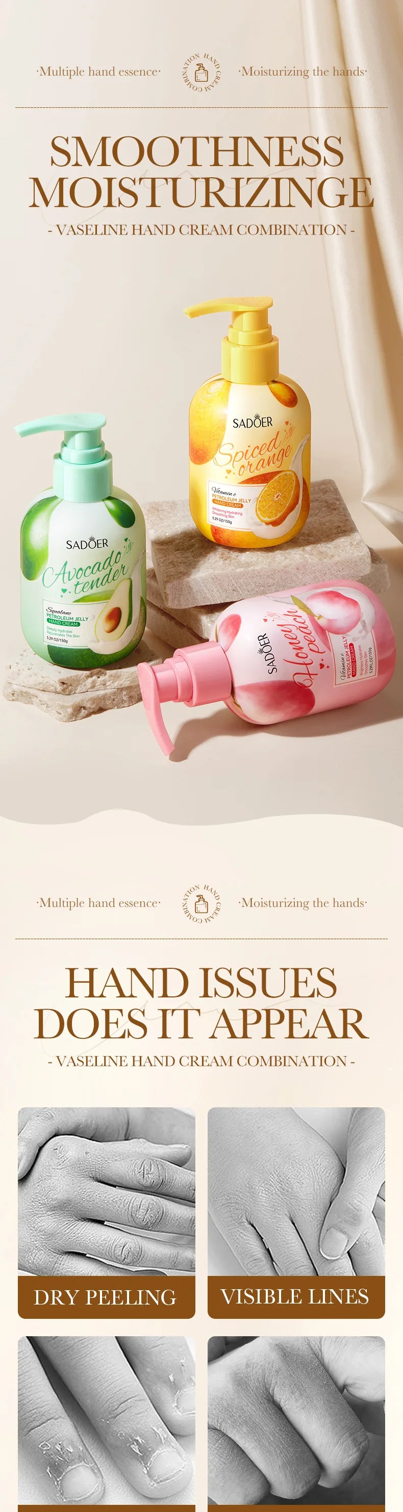 150g SADOER Fruits Hand Cream Moisturizing Whitening Anti Wrinkles Anti-Aging Hydrating Hands Skin Care Products