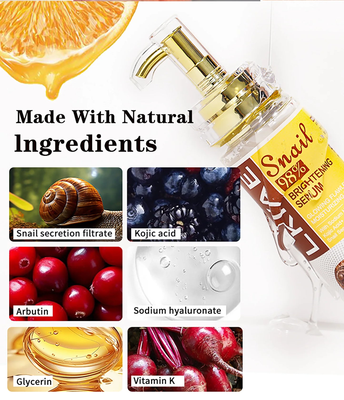 AILKE Snail Extract Whitening Serum, Moisturizing, Reduce Dark Spots, Wrinkle, Even Skin Tone, Lightening Essence for Face, Body