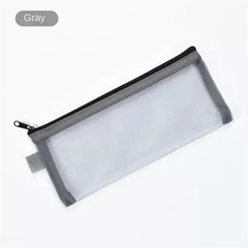 Simple Transparent Zipper Pencil Case Mesh Cosmetic Storage Bag Clear Stationery Bag Nylon Makeup Pouch Portable Travel Handbag