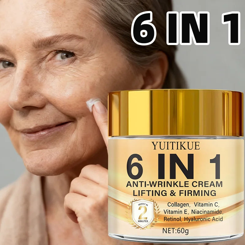 6-in-1 Anti-Wrinkle Cream 60g Quick Lifting & Firming with Collagen & Retinol Moisturizing Skin Smoothing Formula