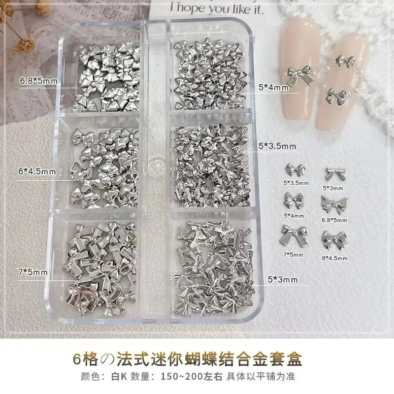 Gun Black Square Rivet Metal Round Ball Cone Alloy Fork Spoon Punk Stars Bowknot Pearl Nail Art Accessories Decorations Manicure